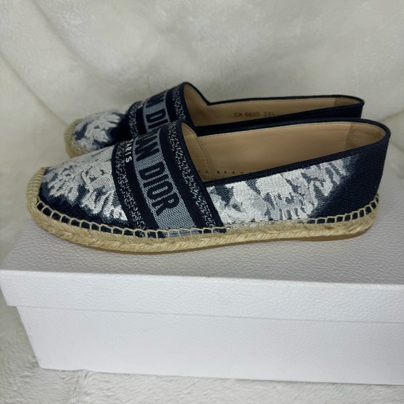Dior Granville Tie Dye Denim Blue White Logo Embroidered Espadrille - Picture 6 of 14
